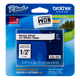 CINTA BROTHER TZE231 NEGRO/BLANCO 12MM