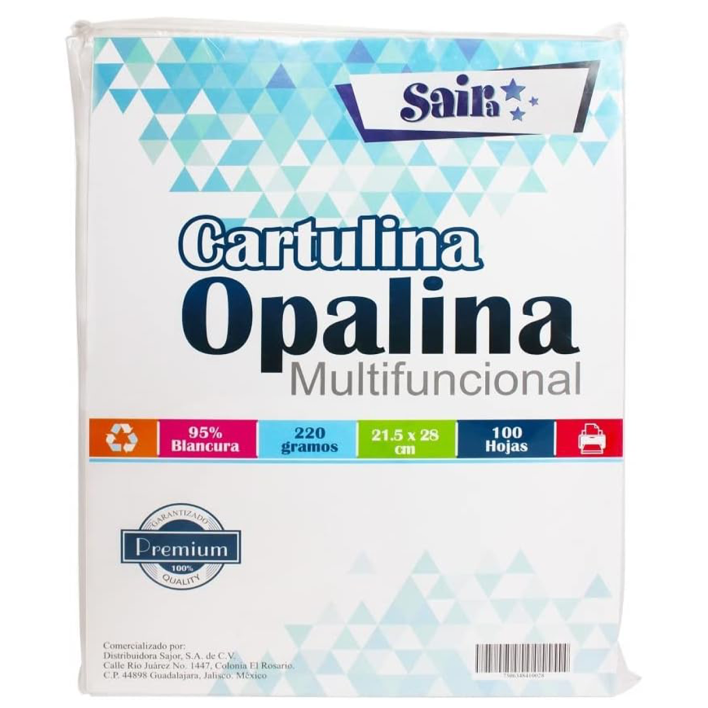 CARTULINA OPALINA BLANCA CARTA 220 GRS 100 HJS 130501 SAIRA PAQ CARTULINA OPALINA BLANCA CARTA 220 GRS 100 HJS 130501 SAIRA PAQ