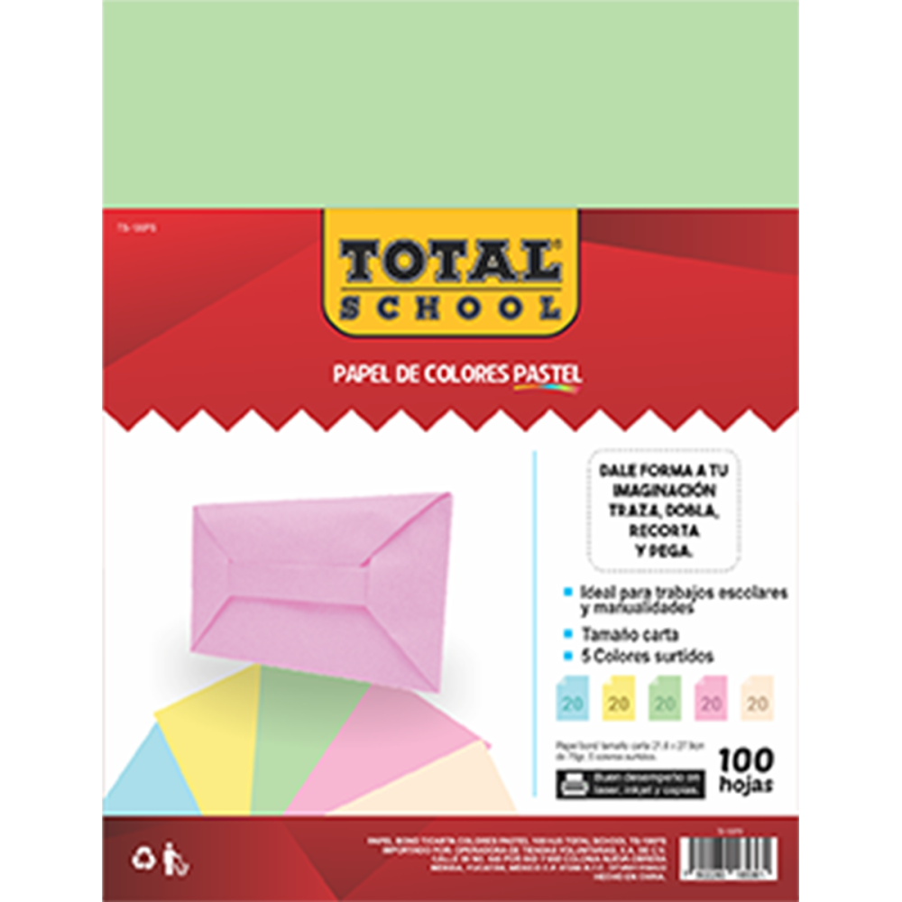 PAPEL BOND CARTA COLORES PASTEL 100 HJS TOTAL SCHOOL PAQ TS-100PS PAPEL BOND CARTA COLORES PASTEL 100 HJS TOTAL SCHOOL PAQ TS-100PS