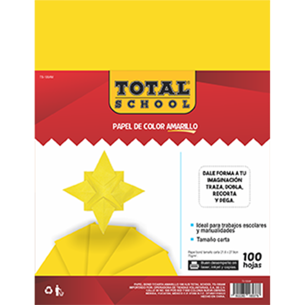 PAPEL BOND CARTA AMARILLO 100 HJS TOTAL SCHOOL PAQ TS-100AM PAPEL BOND CARTA AMARILLO 100 HJS TOTAL SCHOOL PAQ TS-100AM