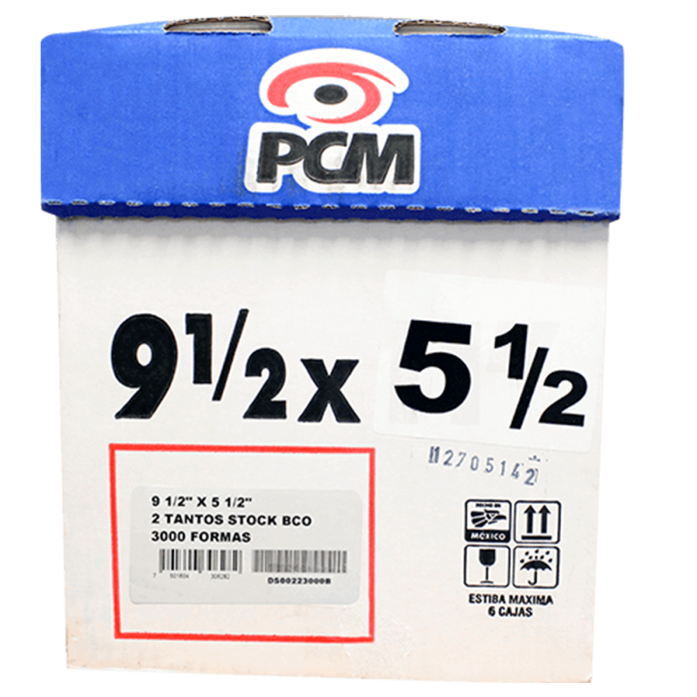 PAPEL STOCK 2T BCO C/PLECA 9 1/2 X 5 1/2 CAJA/3000 BCO. PCM
