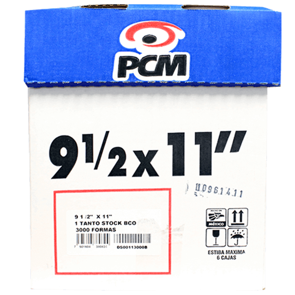 PAPEL STOCK 1T BCO 9 1/2 X 11 CAJA/3000 BCO. PCM 