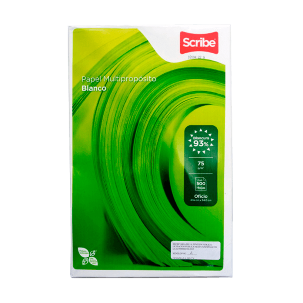 PAPEL BOND OFICIO BLANCO 500 HJS 75 GRS SCRIBE VERDE