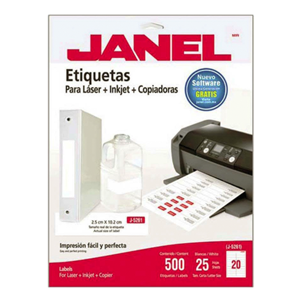 ETIQUETA ADHESIVA LASER BLANCA #108 85 X 102 MM 25 HJS JANEL BOLSA 1085164101