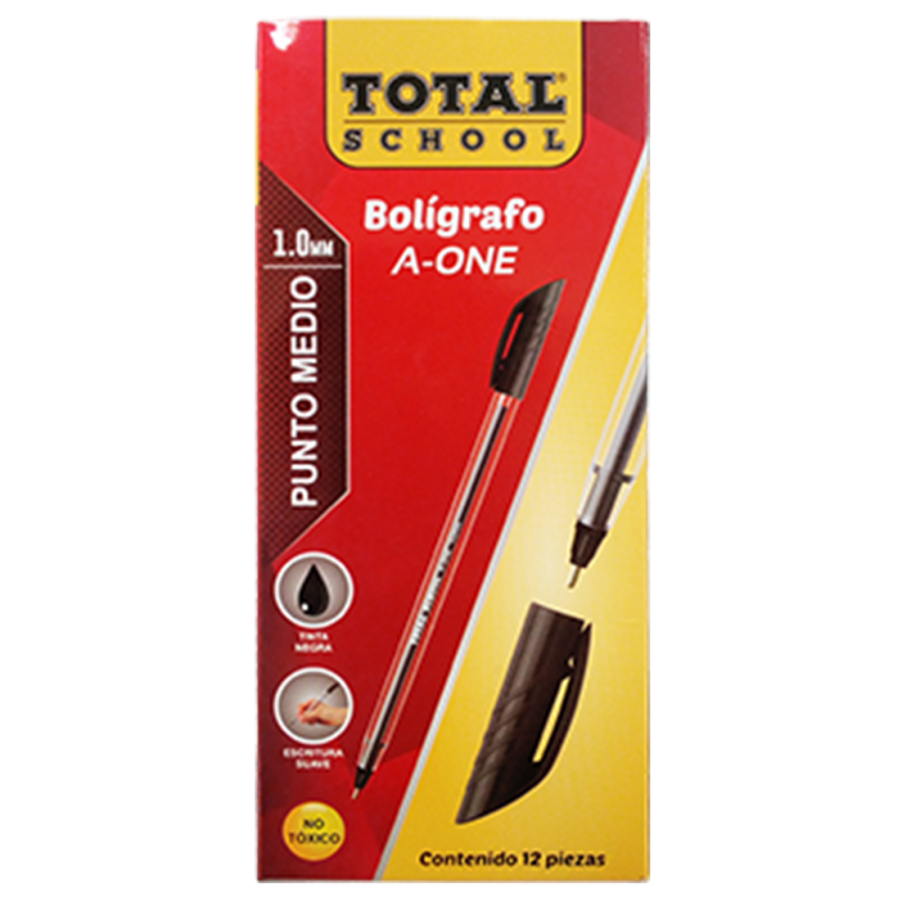 BOLIGRAFO PM NEGRO C/12 A-ONE TOTAL SCHOOL CAJA TS-A1N