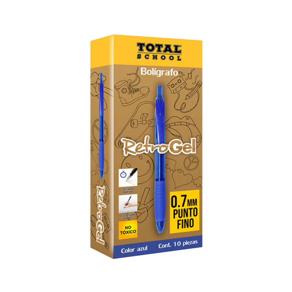 BOLIGRAFO GEL AZUL C/10 RETROGEL TOTAL SCHOOL CAJA TS-RETRO-AZ