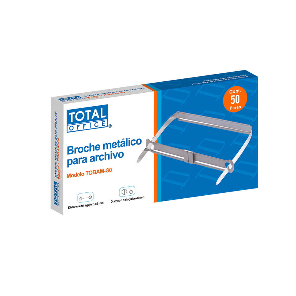 BROCHE METALICO TOTAL OFFICE 80MM C/50 TOBAM-08
