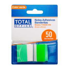 NOTA ADHESIVA TOTAL OFFICE BANDERITAS VERDE C/50 TONAB-V50