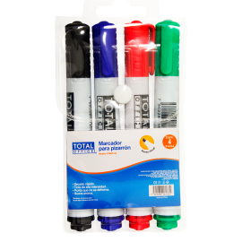 MARCADOR P/PIZARRON BCO TOTAL OFFICE ESTUCHE C/4 TOMPP-04