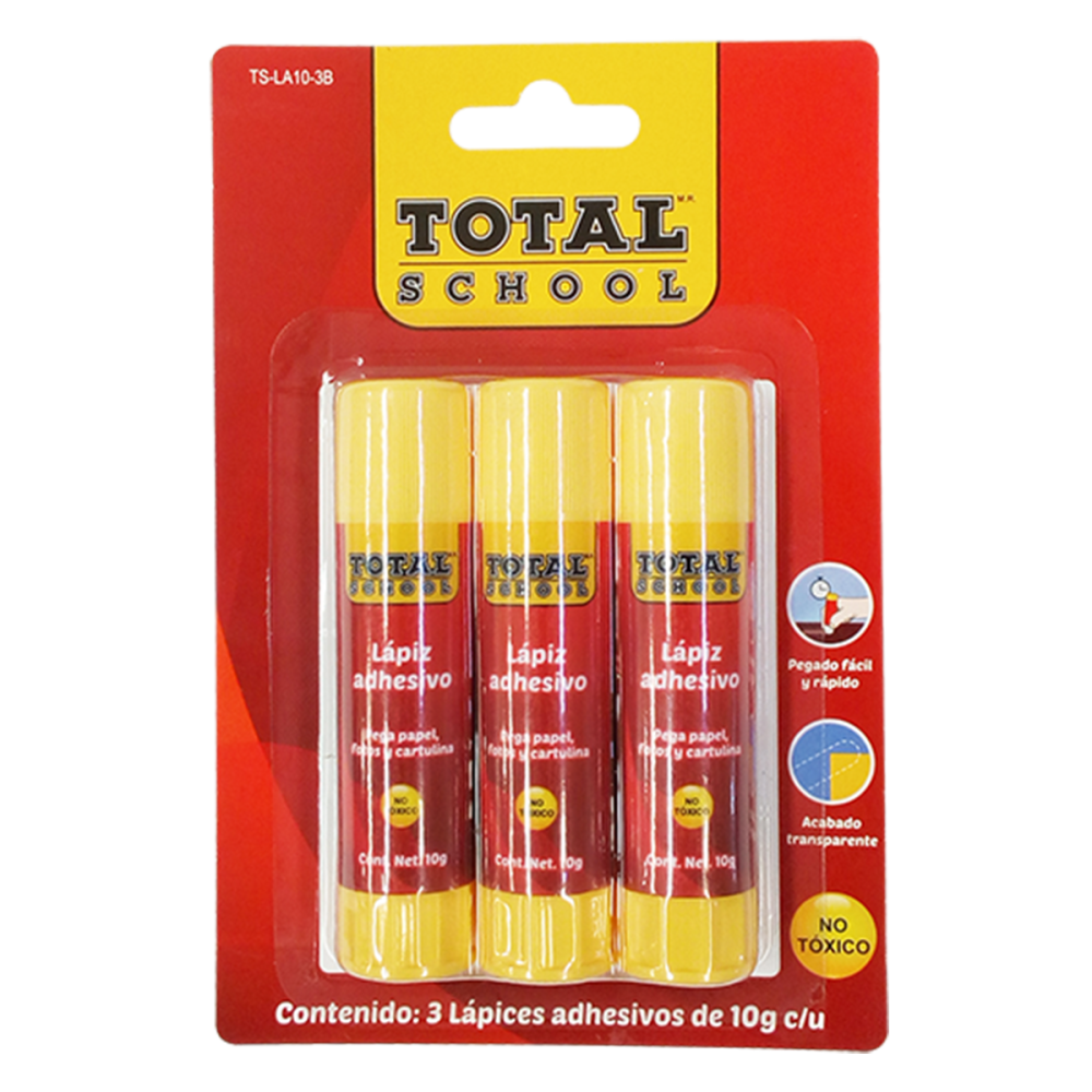 LAPIZ ADHESIVO BLANCO 10 GRS C/3 TOTAL SCHOOL BLISTER LA10-3B