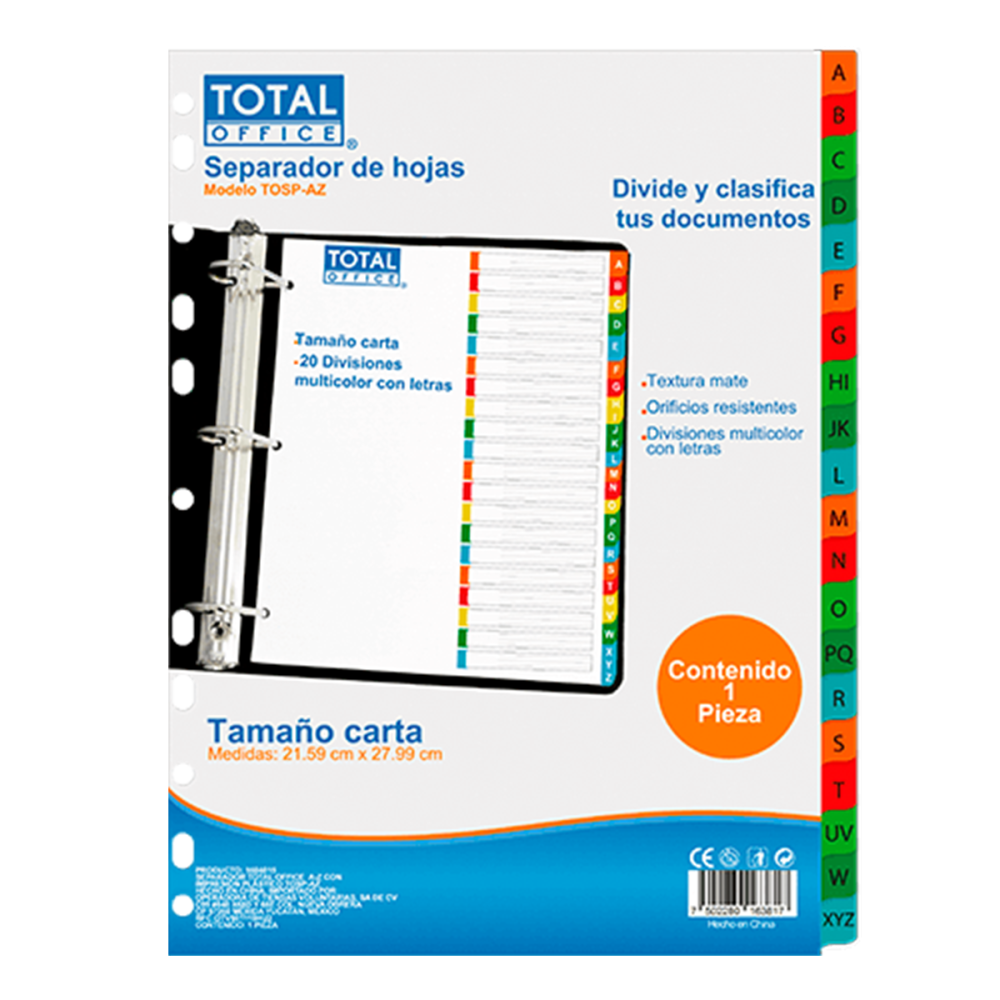SEPARADORES CON IMPRESION PLASTICO A-Z TOTAL OFFICE PC 