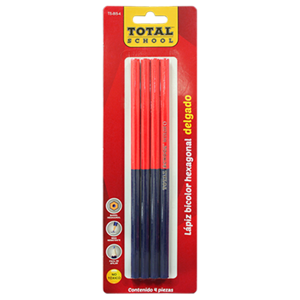 LAPIZ BICOLOR DELGADO ROJO/AZUL C/4 TOTAL SCHOOL BLISTER TS-BI5-4