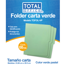FOLDER CARTA PASTEL VERDE TOTAL OFFICE TOFOL-VP
