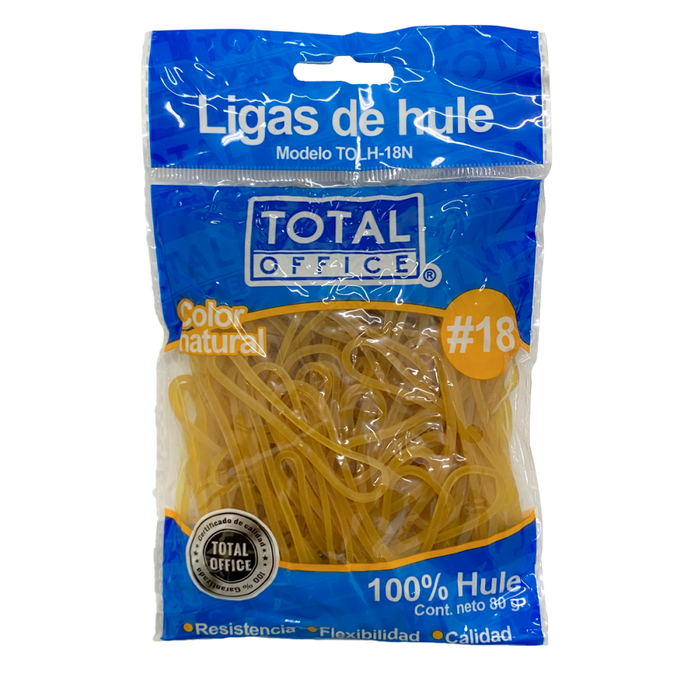 LIGA DE HULE #18 NATURAL 80 GRS BOLSA TOTAL OFFICE TOLH-18N