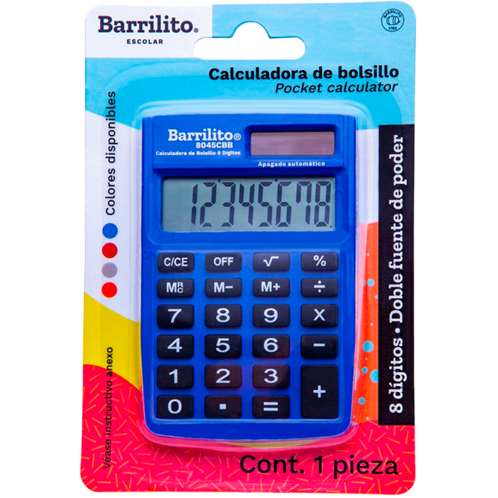 CALCULADORA 8 DIG. BOLSILLO BARRILITO MOD. 8045CBB