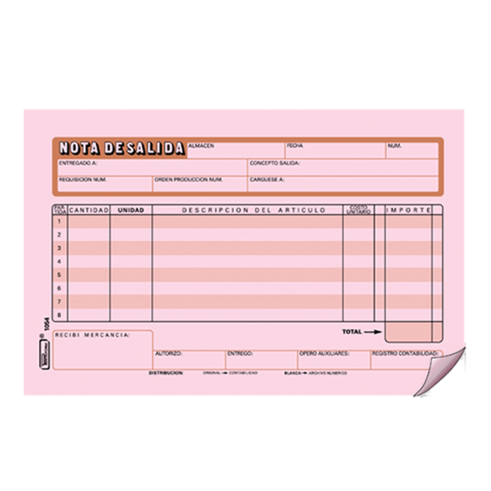 BLOCK NOTA DE SALIDA 1054 C/25 PRINTAFORM 1/2 CTA C/3 BLOCKS