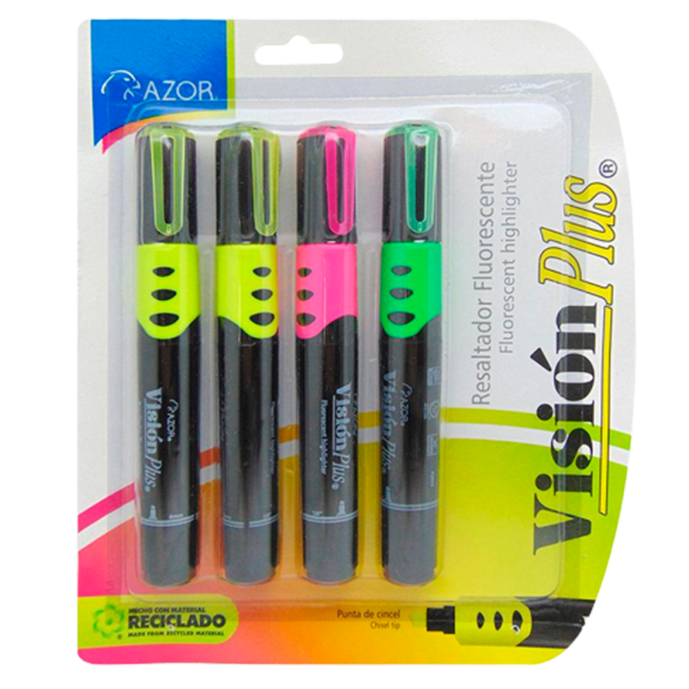 MARCA TEXTOS GRUESO SURTIDO BASICO C/4 VISION PLUS BLISTER 301.2604AM AZOR