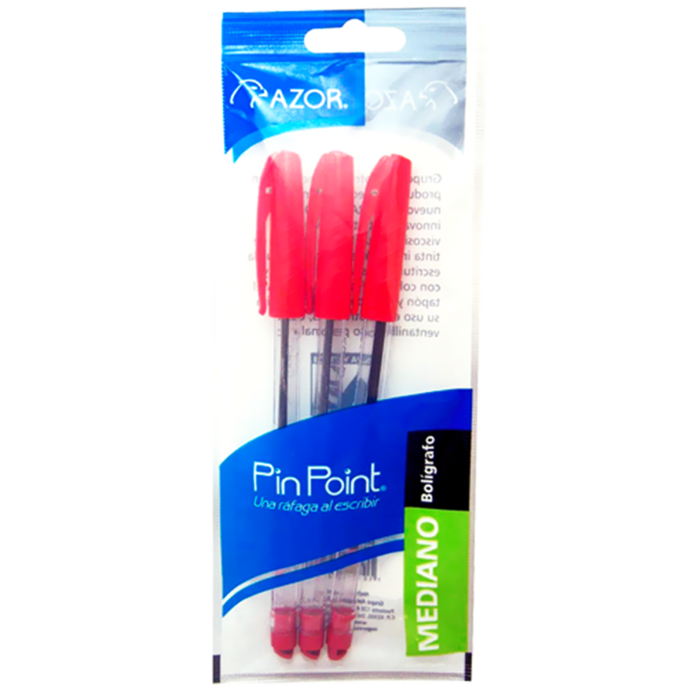 BOLIGRAFO PM ROJO C/3 PIN POINT BLISTER 301.6833 AZOR