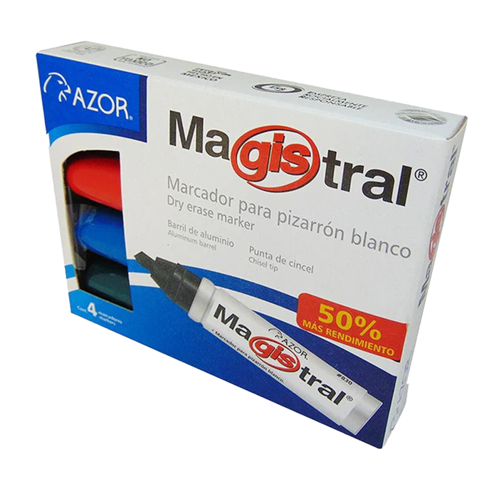 MARCADOR P/PIZARRON SURTIDO BASICO ALUMINIO C/4 MAGISTRAL BLISTER 301.830-4 AZOR