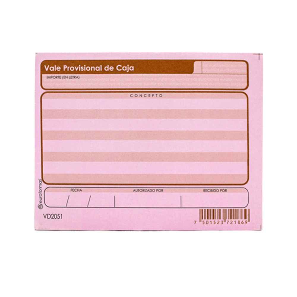 BLOCK VALE PROVISIONAL DE CAJA 1/4  ER0100 EUROFORMAS