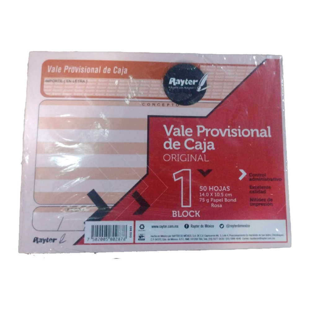 VALE PROVISIONAL DE CAJA  1/4 CARTA